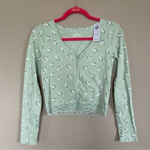 Hollister Lace Hem Button Front Top